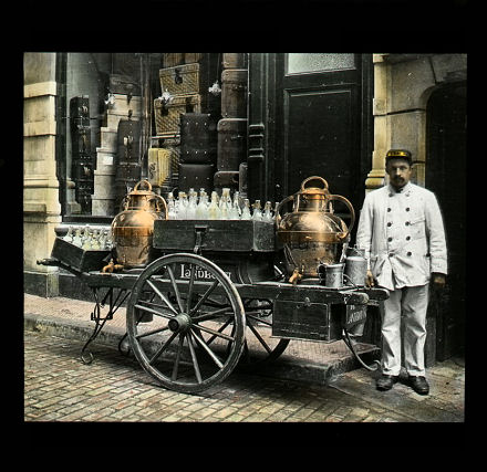 Dutch milkman handcart lantern slide